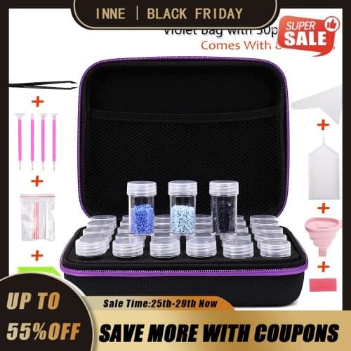 INNE 30 Bottles 5D Diamond Painting Storage Tools Collect Embroidery Accessories Carry Case Container Bag Home Handmade Box