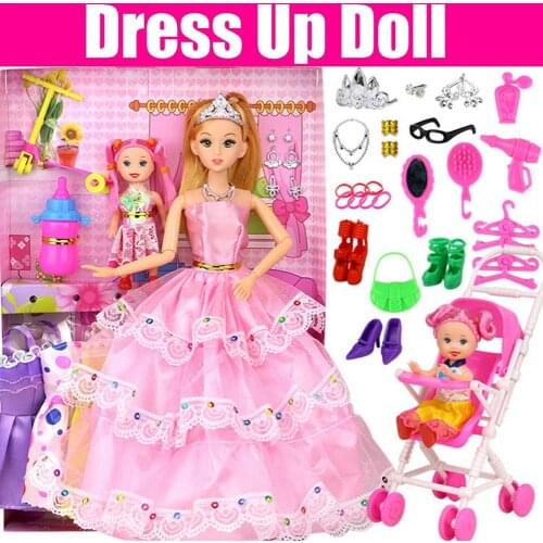 Dress Up Doll Set Big Gift Box Lifelike Wedding Princess Girl Doll House Clothes Villa Play House Toy Best Gift For Girls