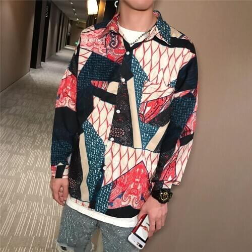 Autumn new Korean version of the loose shirt print long-sleeved shirt male shirts mens dress shirts