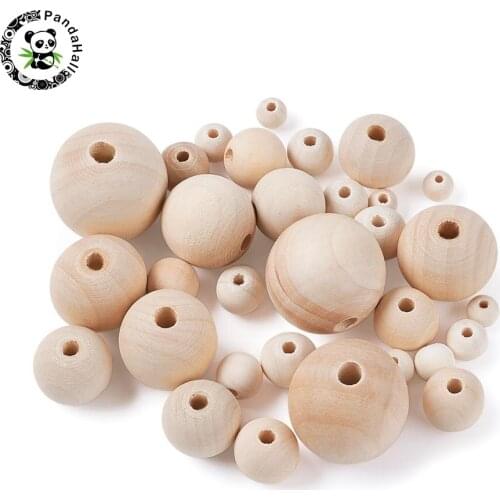 Pandahall 32pcs Mixed Size Natural Color Round Loose Wooden Bead DIY for Jewelry Making Bracelet Accessories
