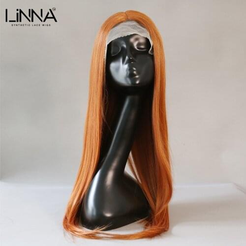 LINNA Long Red Straight Synthetic Lace Wigs For Women 26 Inch High Temperature Fiber Wig Average Size Swiss Lace Cosplay Wig