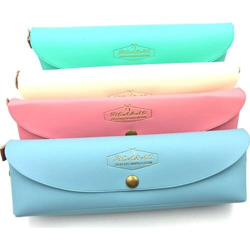 PU Leather Pencil Case Candy Color Student Pencil Bag Cute Organizer Storage Bag School Supplies 1pcs School Pencil Case