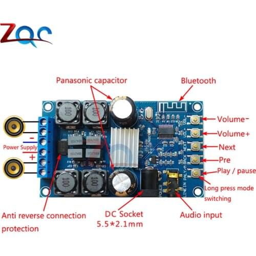 DC 4.5-27V Bluetooth Digital Amplifier Board Audio Power Board Dual Channel 50Wx2 without POP Sound Integrated Circuits