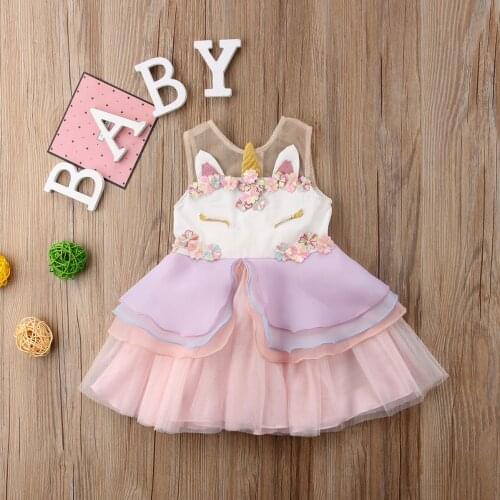 Pudcoco Ruffle Unicorn Dress Toddler Girl Ruffle Dress Kids Baby Girl Clothing