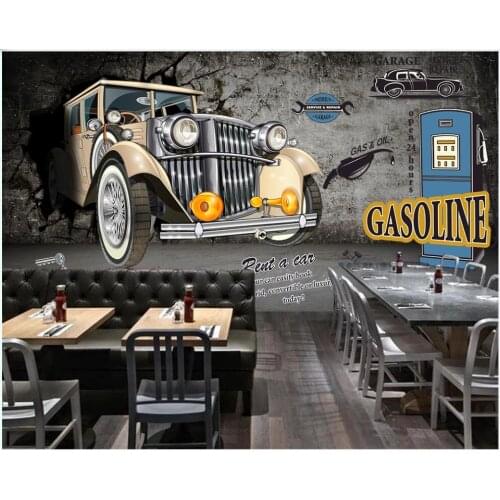 Custom photo mural 3d wallpaper Retro classic car breaking wall restaurant bar living room home decor wallpaper for walls 3 d