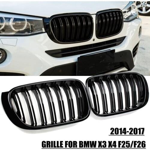 Car Front Grille Grill Mesh Net Trim Strip Cover Gloss Black Double Line For BMW X3 X4 F25 F26 2014 2015 2016 2017