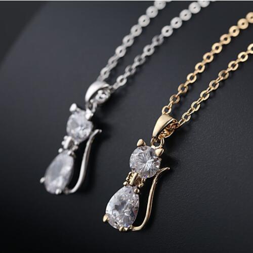 Tiny Trendy Cubic Zirconia cute Cat Pendant Necklace High quality crystal Necklaces For Women Fashion Wedding Jewelry 2020