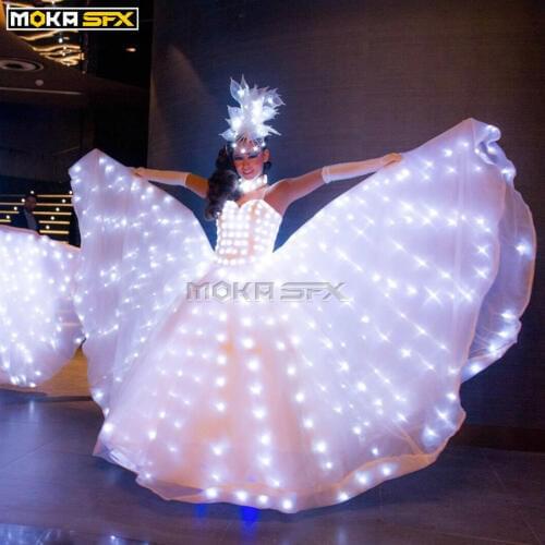 LED luminous dress women ballroom dance dress glowing led clothes butterfly wings clothing for wedding party celebration stage