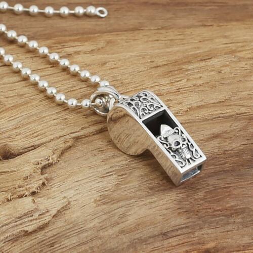 S925 Sterling Silver Jewelry Retro Thai Silver Men And Women Japan And South Korea Fashion Peach Heart Snozzle Whistle Pendant