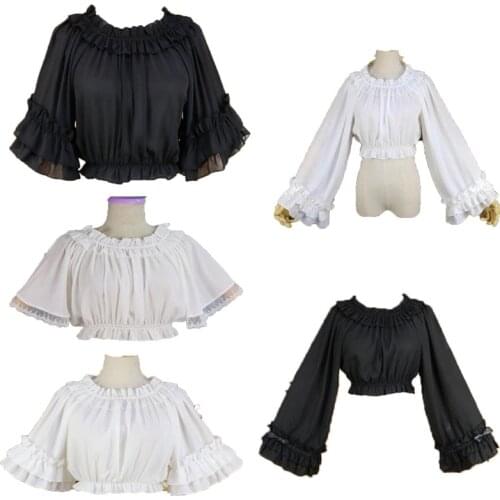 Women Medieval Shirt White Lolita Vintage Victorian Renaissance Steampunk Gothic Blouse Ladies Short Design Party Lace Tops