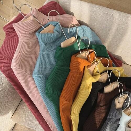 Long Sleeve Tops Turtleneck Pullovers Sweater Solid Casual Slim Elasticity Pull Sweaters Women 2021 Autumn Winter Multiple Colou