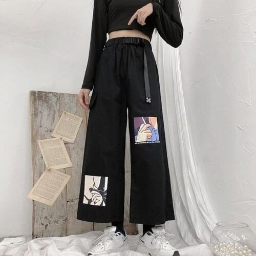 Japanese Anime Print Harajuku Pants for Men Women Hip Hop Ulzzang Korean Style Trousers Streetwear Punk Loose Wide Leg Kawaii