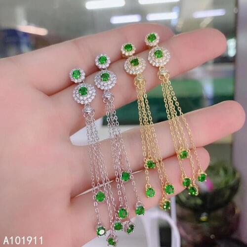 KJJEAXCMY fine jewelry natural diopside 925 sterling silver women earrings long paragraph support test luxury