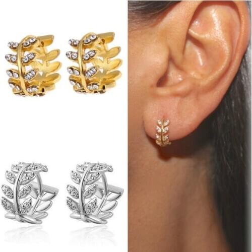 Trendy Mini Leaf Earrings Luxury Zircon Ear Clip for Women Girls without pierced Party Jewelry 2020 New Best for friend
