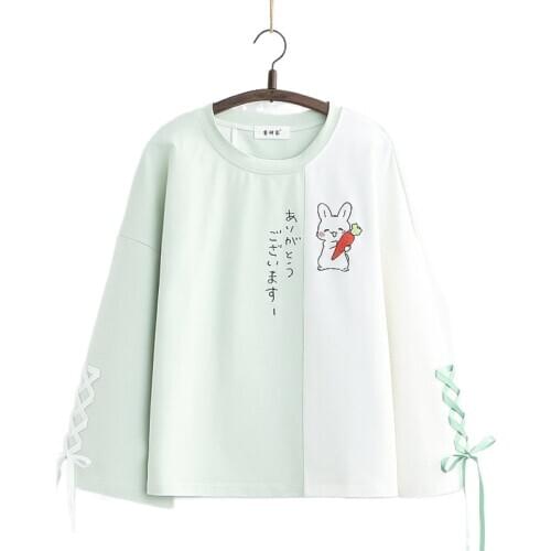 Japan Style Sweet Lace-Up Long Sleeved O-Neck Pullover Tracksuit Sweatshirt Women Spring New Color Matching Loose Top 2112634