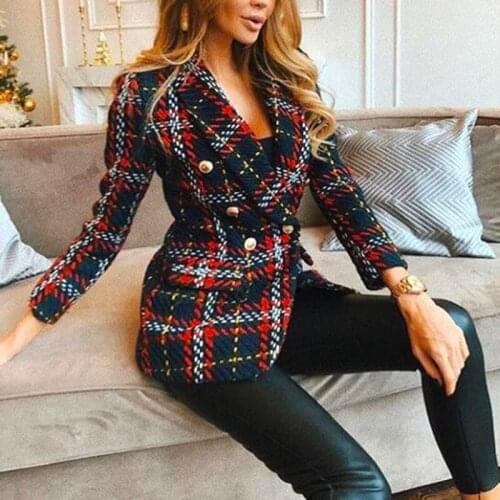 2021 Women Spring-Autumn New Red Plaid Jacket Retro Tweed Suits Jackets Vintage Chic Slim Coats Office Ladies Girls Tops Coat