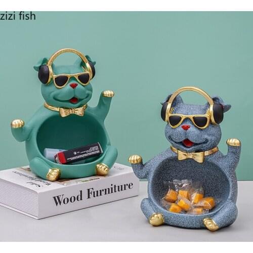 Animal Ornaments Bulldog Storage Box Key Groceries Organize Pallets Dog Statuette Decorative Tray Crafts Desktop Furnishings