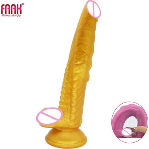 Golden Dildo 10in Long Silicone Penis Big Cock Sucker Sex Toy Soft Realistic Dick Female Vagina Flirt Butt Plug Masturbation