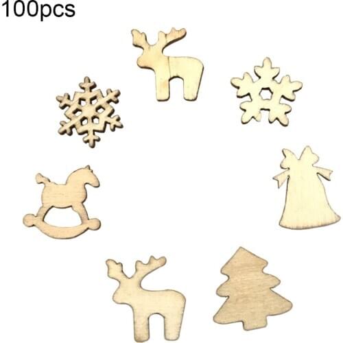 100pcs Christmas Tree Decor Snowflake Trojan Horse Deer DIY Ornaments Christmas Decorations Handmade Natural Wooden Accessories