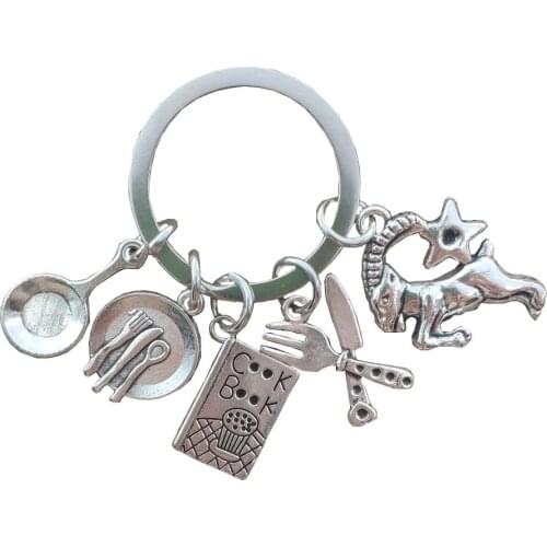 12 Signs Constellations Zodiac Cook Book Pan Fork Spatula Style Keychain Key Ring Grandma Women Mother Birthday Gift