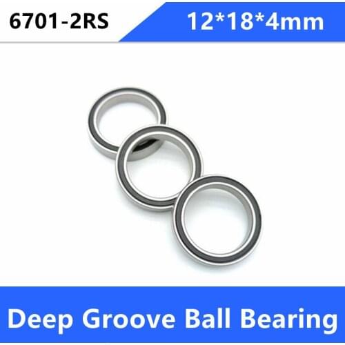 100pcs/lot high quality thin wall bearing 6701-2RS 6701RS rubber sealed ultra-thin deep groove ball bearings 12*18*4 mm