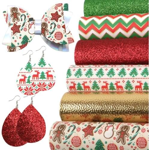 David accessories 6pcs/set 20*33cm Christmas Faux Synthetic Leather Set DIY Bow Bag Crafts Faux Leather Fabric Sheets,1Yc8185