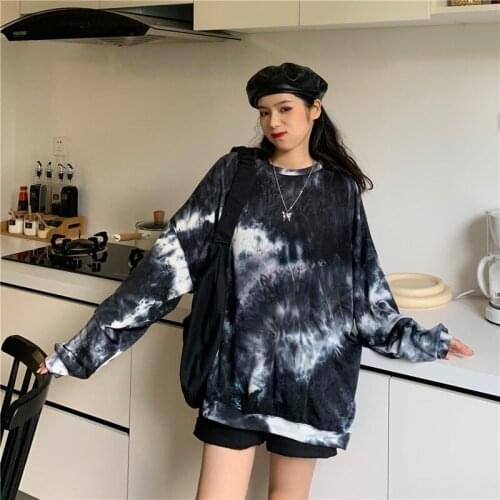 Long Sleeve T-shirt Loose Korean Lazy Style Tie Dyed Womens Top, Spring and Autumn 2021 New Long Leisure Fashion Pullover