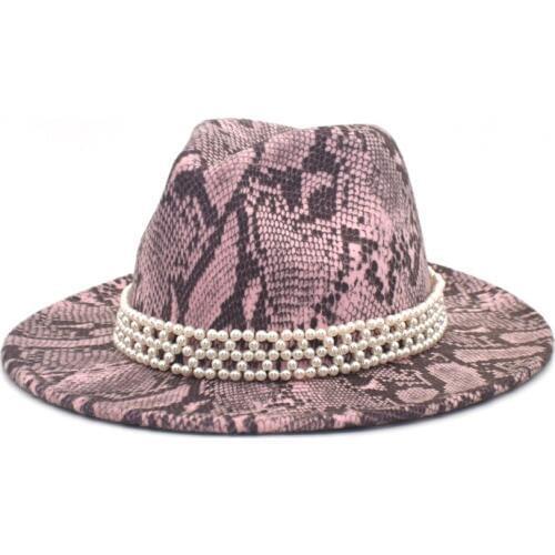 Classic Ladies Fedoras Snake Print Fedora Hat Autumn And Winter Wool Jazz Hat British Retro Cowboy Hat F89