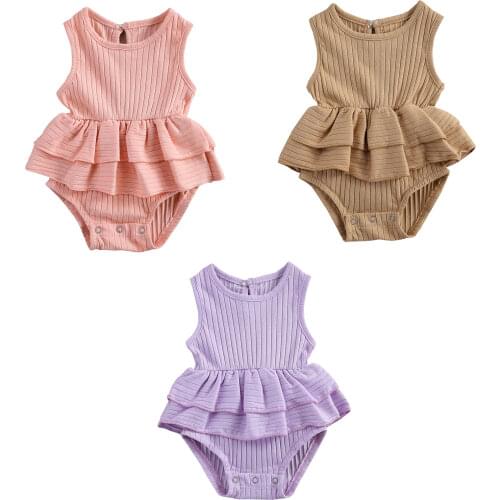 FOCUSNORM 3 Colors Newborn Baby Boys Girls Rompers Solid Ruffles Sleeveless Button Jumpsuits 0-24M