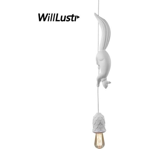 Creative Squirrel Pendant Lamp Cartoon Hanging Light Hotel Nursery Childrens Room Kindergarten Pink Blue White Resin Lighting