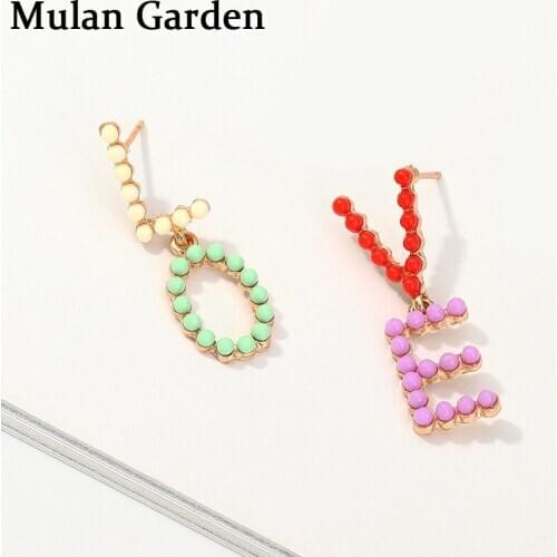 M&G New Colourful Trendy Resin Earrings Fashion Jewelry Letter Pendant Asymmetric Earrings Lovers Christmas Gift Birthday Gifts