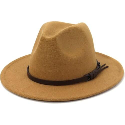 Trilby Wide Brim Wool Felt Fedora Hat with Belt Buckle Unisex Floppy Hat Cowboy Cap Sunhat Bowtie Formal Hat