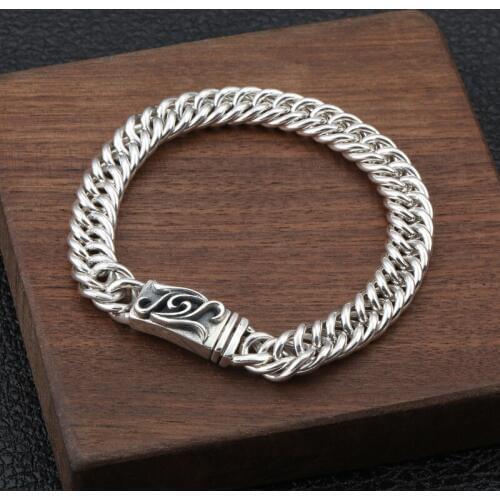 Manufacturers Wholesale S925 Sterling Silver Wrist Retro Thai Silver Hipster Popular Korean Glossy Wild Mens Bracelet Homme