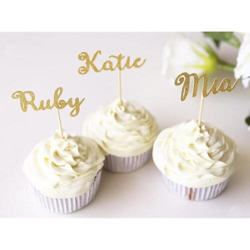 Personalize name cupcake toppersr /custom Wedding glitter cupcake topper/calligraphy cupcake toppers,any Text Party Decorations