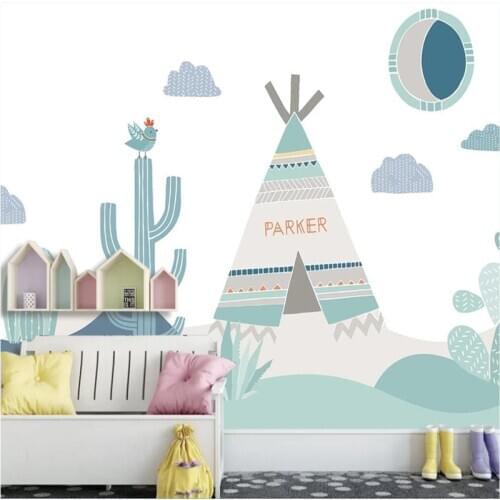 Custom 3D Wallpaper Modern Simple Personality Geometric Fresh Cactus Childrens Room Mural High-grade Waterproof Material