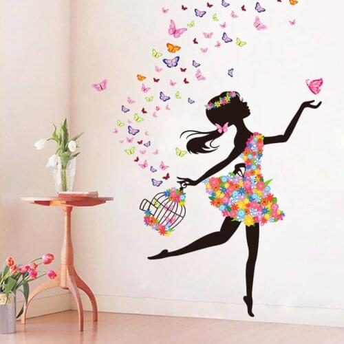 Removable wall sticker stickers princess room bedroom warm wall decorations flower elf dancing dance girl