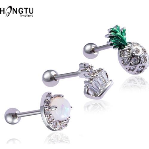 1PC Ear Studs Exquisite Zircon Cartilag Earring Elegant Ear Rings Tragus Piercing for Women Pineapple Crown Beads Body Jewelry