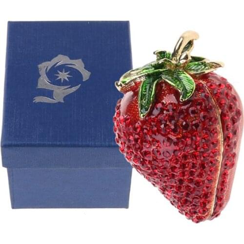 Red Strawberry Trinket Box,Jewelry Organizer Hand Painted Enameled Vintage Style Decorative Hinged Jewelry Trinket Box