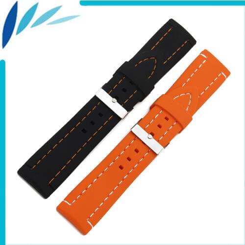 Silicone Rubber Watch Band 26mm for Panerai Luminor Radiomir Strap Wrist Loop Belt Bracelet Men Black Orange + Spring Bar + Tool