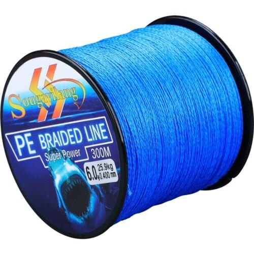 Sougayilang 0.6-8.0# 300M PE Fishing Line 4 Strands Braided Fishing Line 6.3-32.8kg Multifilament Fishing Line Smooth Pesca