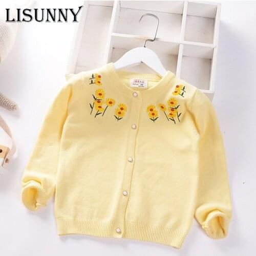 Girl Cardigan Sweater Autumn New 2021 Children Cotton Knitwear Baby Top Embroidered Flowers Kids Coat Toddler Sweet Clothes 2-7y