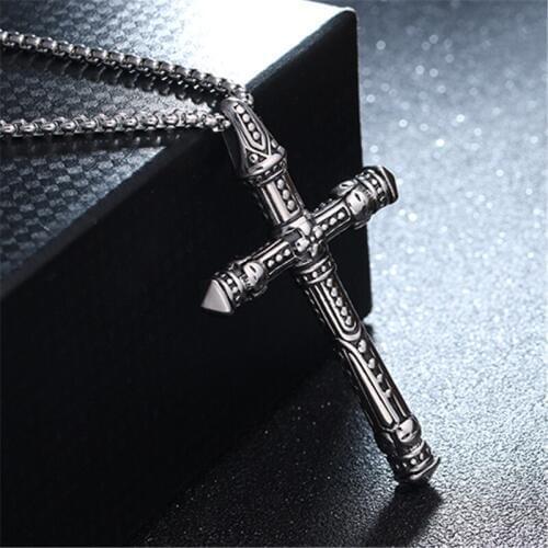 Mens Cross Necklace Stainless Steel Pendant Long Link Chain Necklaces Silver Color Necklace Men gothic Jewellery