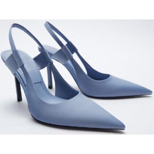 ZAR 2021 Summer New Blue Single Shoes Women Brethable Fashion Pointed Toe High Heels Sexy Stiletto Muller Sandals And Slippers