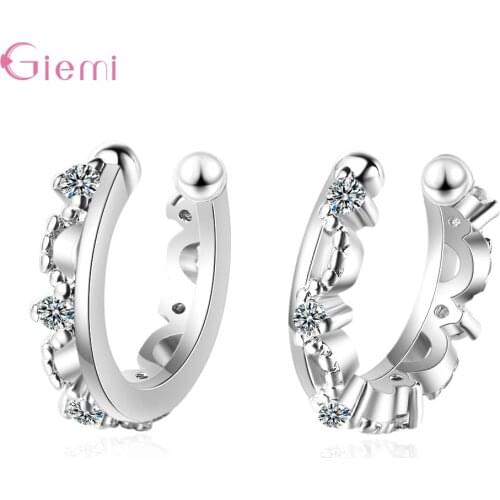 925 Sterling Silver Cubic Zircon Cuff Earrings for Women Fashion Adjustable Cartilage Helix Conch Fake Piercing Jewelry