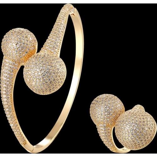 Zlxgirl jewelry classic Gold ball bracelet bangle ring jewelry sets fine women new year mirco pave zirconia bangle&bracelet