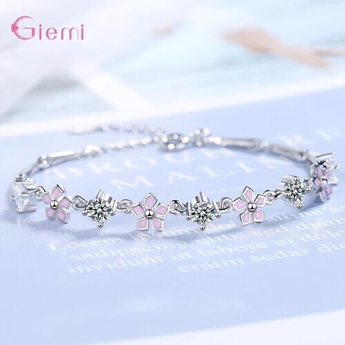 New Arrival Genuine S925 Sterling Silver Cubic Zirconia Crystal Adjustable Bracelet Women Classic Chain Bracelet Accessory Femme