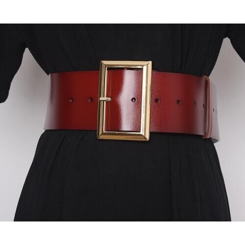 Women Wide Belt Harness Fashion Vintage Waist Big Pin Buckle Belts Jeans Red Black Ladies Dress Leather Corset Belt Waisband