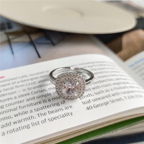 Luxury Big Square Cut AAA Zircon Ring with Micro Paved CZ Wedding Rings for Brides Women 925 Sterling Silver Jewelry Female Ring