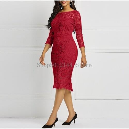 Evening Party Date Women Blue See Through Hollow Out Floral Lace Bodycon Dress Office Lady Spring Summer Work Basic Dresses