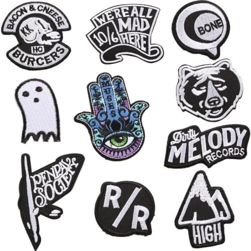 1PCS Punk style Palm Eyes Ghost Bone Patches Iron on Patch for Clothing DIY Fatima Embroidery Applique T-shirt Jacket Decor